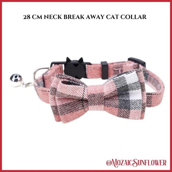 Pink and Grey Plaid Cat Break Away Collar With Bell And Detachable Bow - Picture 1 of 10